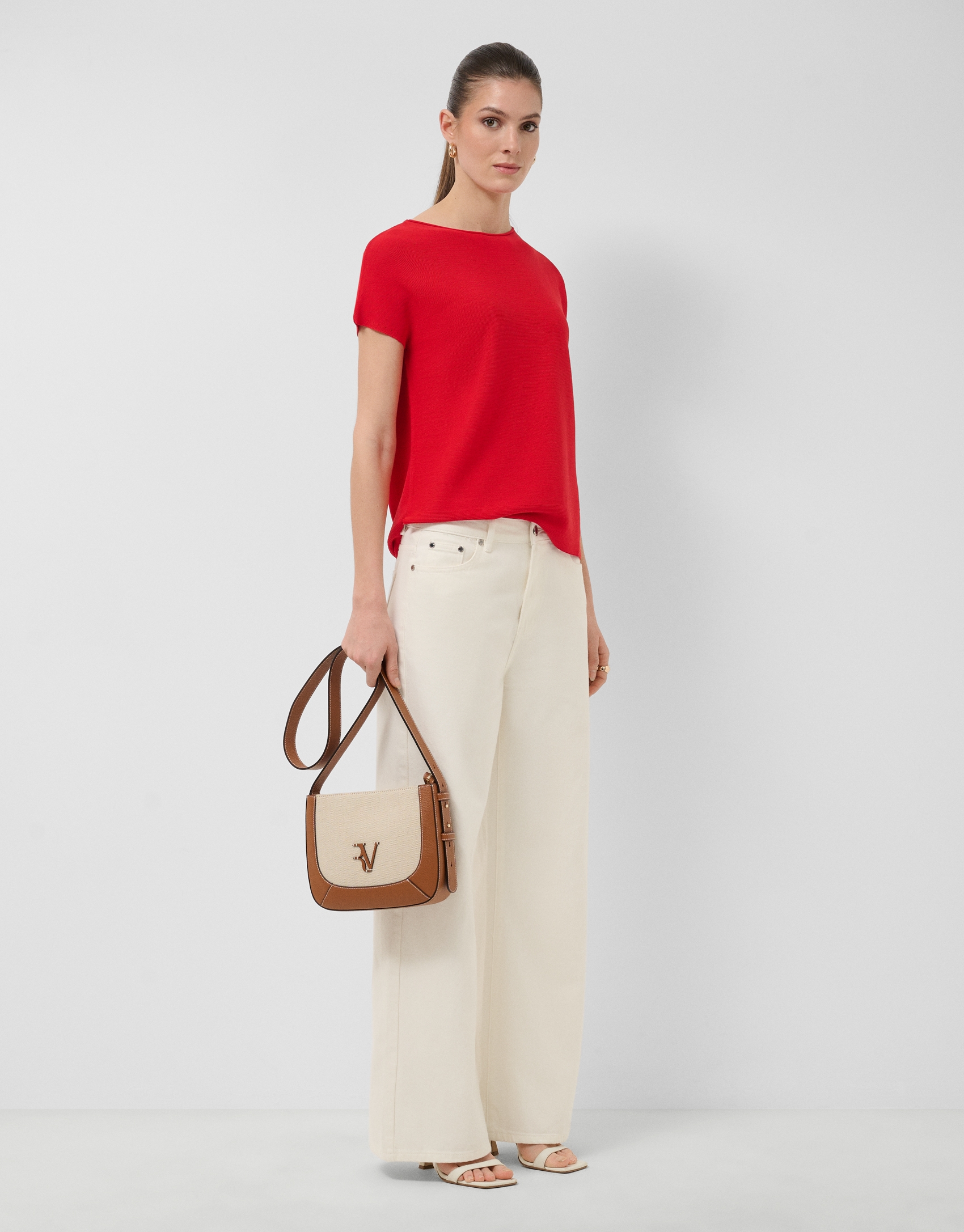 Red fine knit batwing sleeve jumper