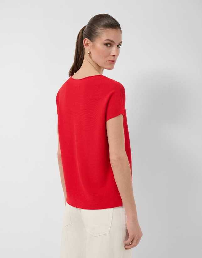Jersey punto fino manga murci&eacute;lago rojo