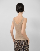 Camel lurex openwork knit top