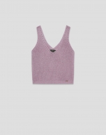 Pink openwork knit crop top with lurex