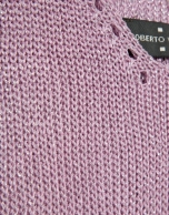 Crop top de sisas punto calado con l&uacute;rex rosa