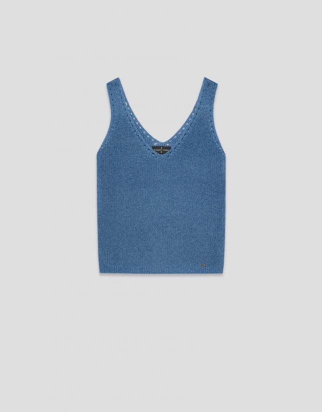 Top de sisas punto calado con l&uacute;rex azul