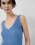 Blue lurex openwork knit top