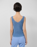 Sleeveless top with openwork knit and blue lurex