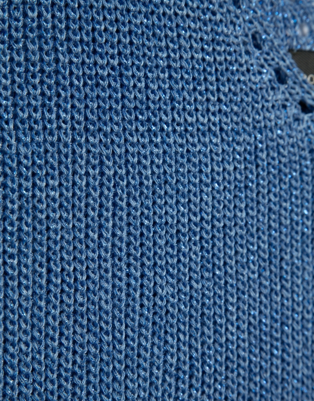 Sleeveless top with openwork knit and blue lurex