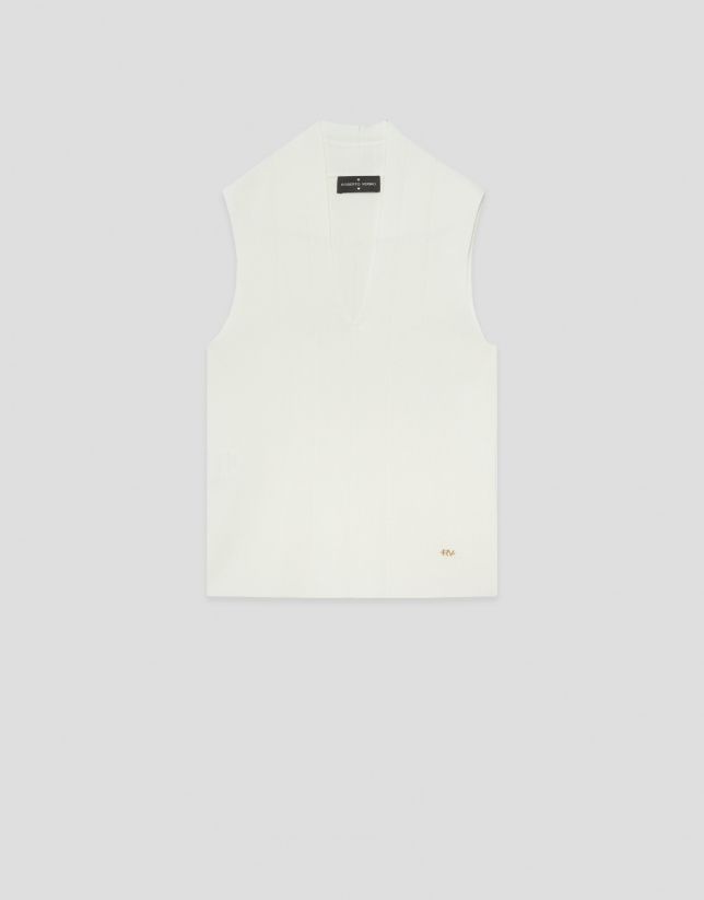 V-neck top, raw Roma knit