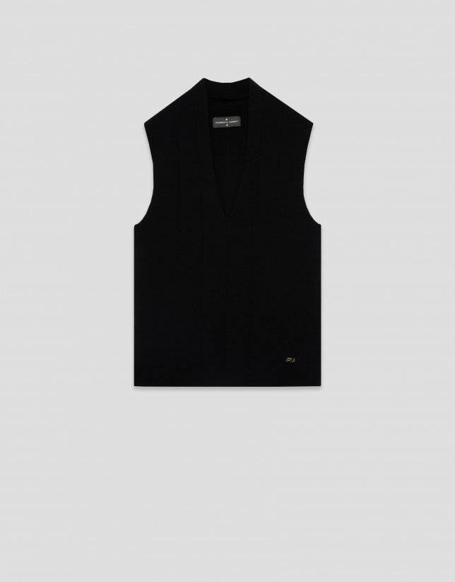V-neck top, Roma knit, black