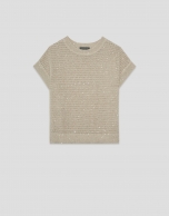 Camel-coloured unstitched linen knit jumper