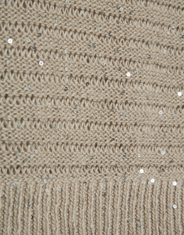 Camel-coloured unstitched linen knit jumper