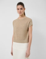 Camel-coloured unstitched linen knit jumper