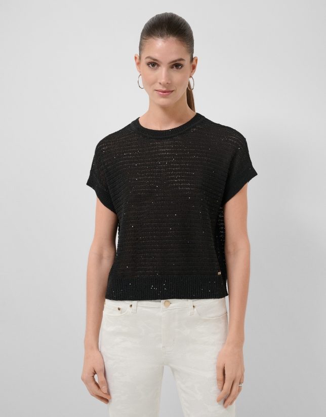 Black unstitched linen knit jumper