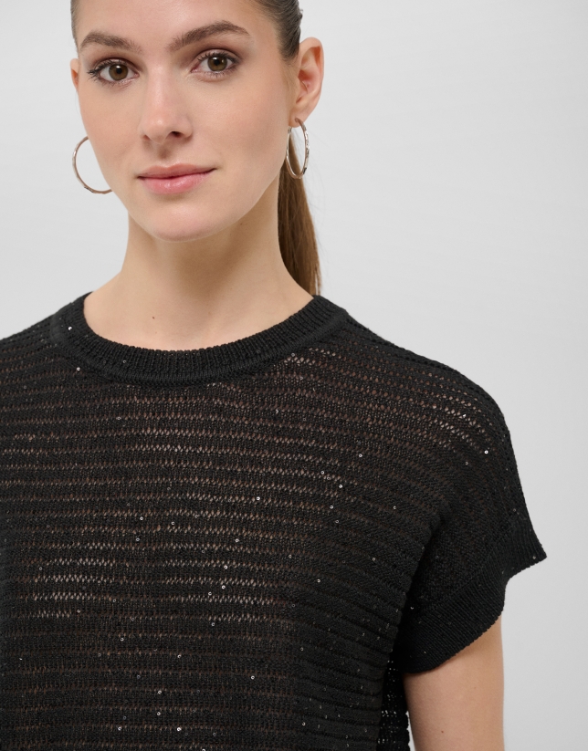 Black unstitched linen knit jumper