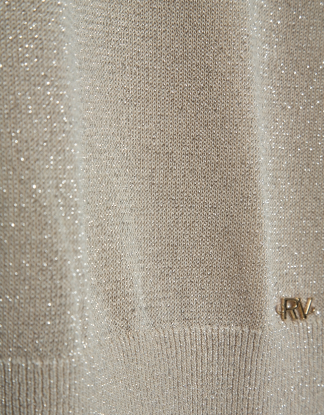 Beige fine V-neck jumper