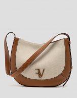 Bolso de hombro Iera Hobo lona y piel c&aacute;mel