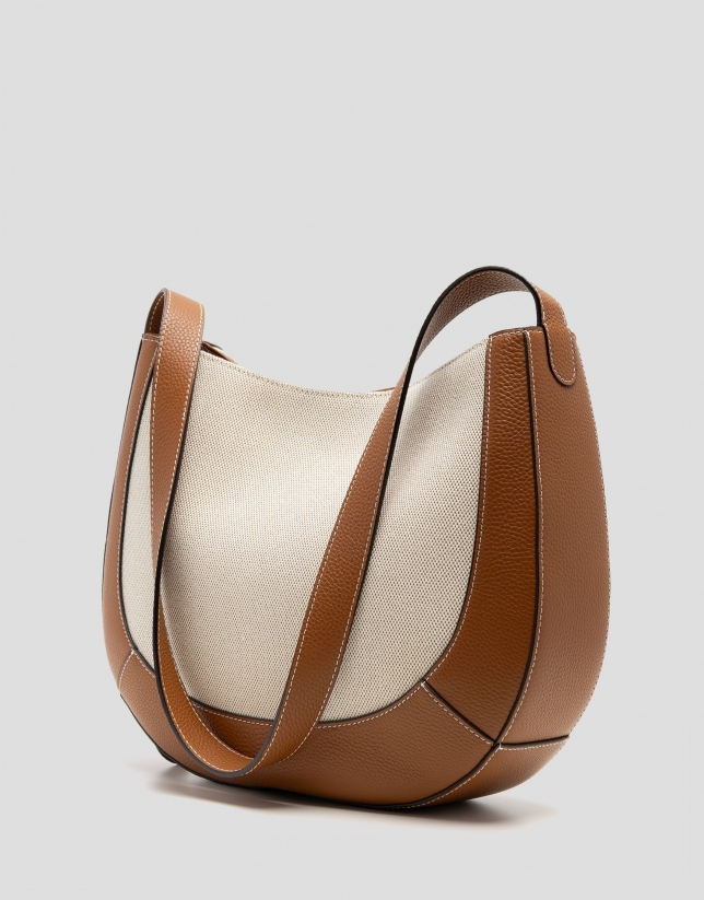 Bolso de hombro Iera Hobo lona y piel c&aacute;mel