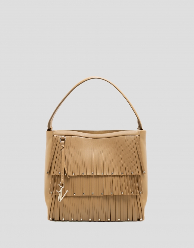 Chloe Bucket Bag in hazelnut leather with fringe