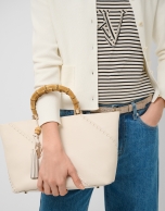 Clara Satchel handbag in ecru leather