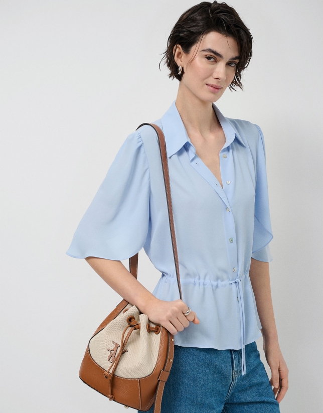 Iera Bucket shoulder bag in canvas and camel leather