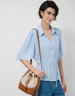 Iera Bucket shoulder bag in canvas and camel leather