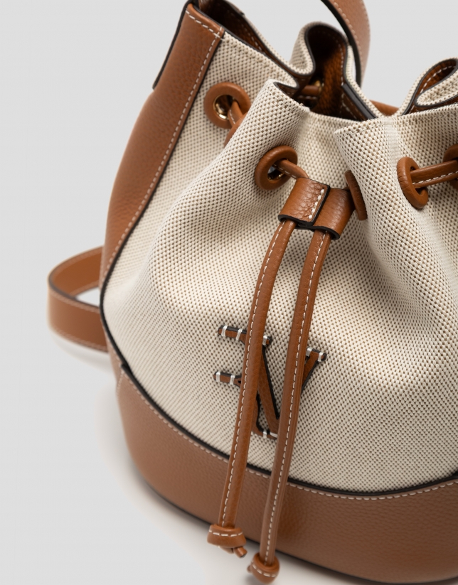 Iera Bucket shoulder bag in canvas and camel leather