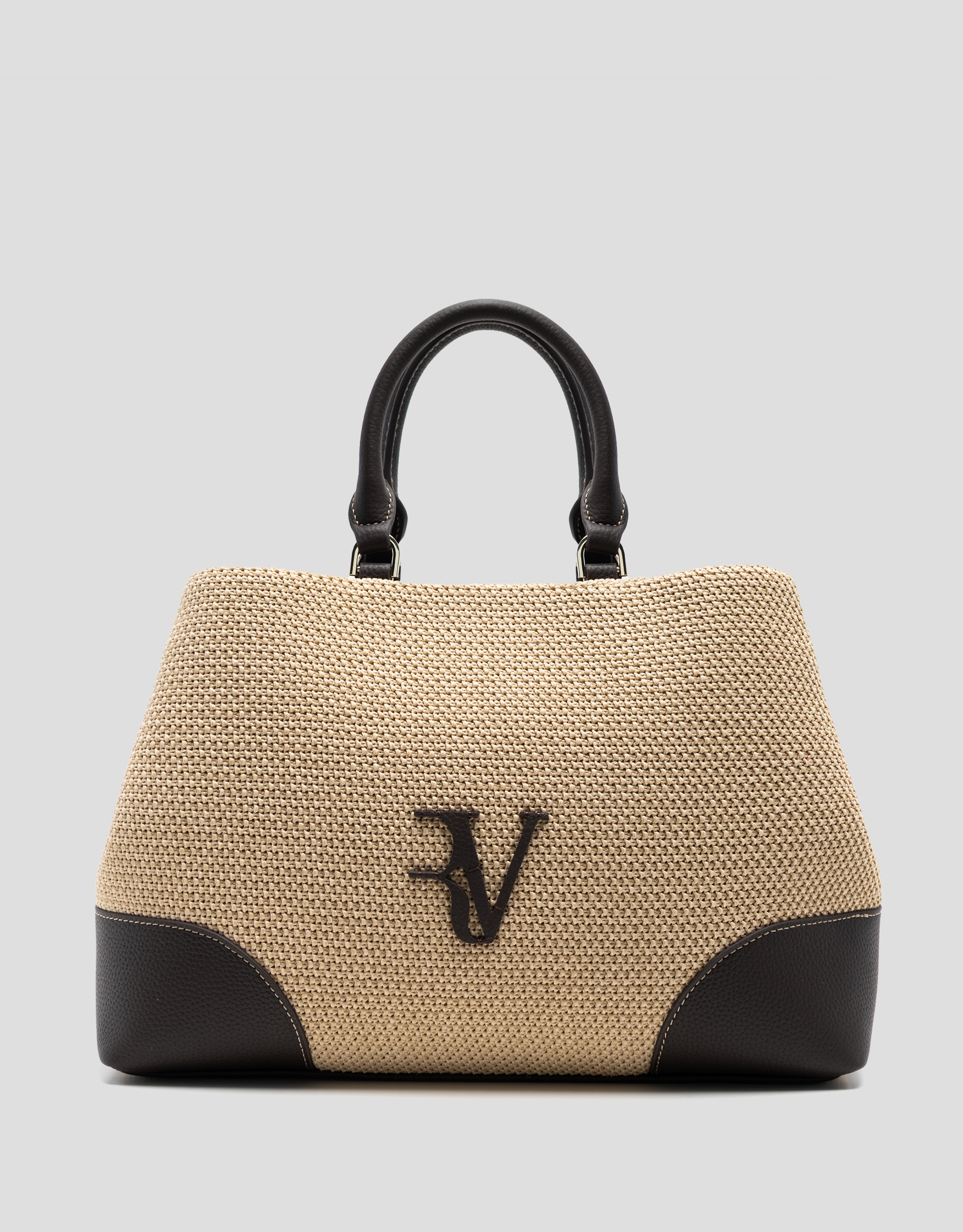 Bolso Vera Satchel beige y piel marr&oacute;n