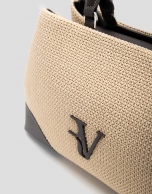 Bolso Vera Satchel beige y piel marr&oacute;n