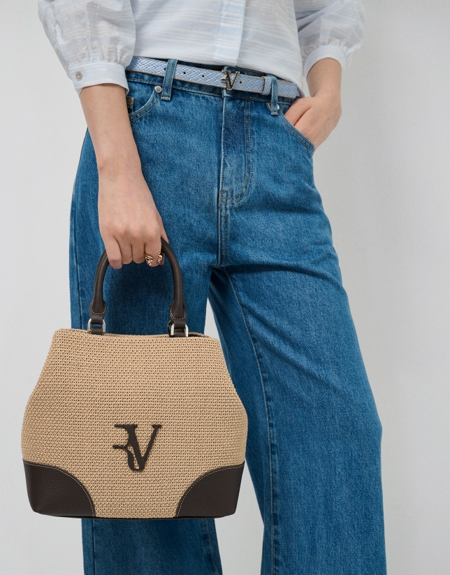 Bolso Vera Bucket beige y piel marr&oacute;n