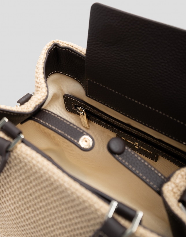 Bolso Vera Bucket beige y piel marr&oacute;n