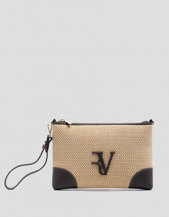 Bolso Vera Messenger beige y piel marr&oacute;n