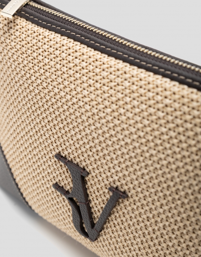 Bolso Vera Messenger beige y piel marr&oacute;n