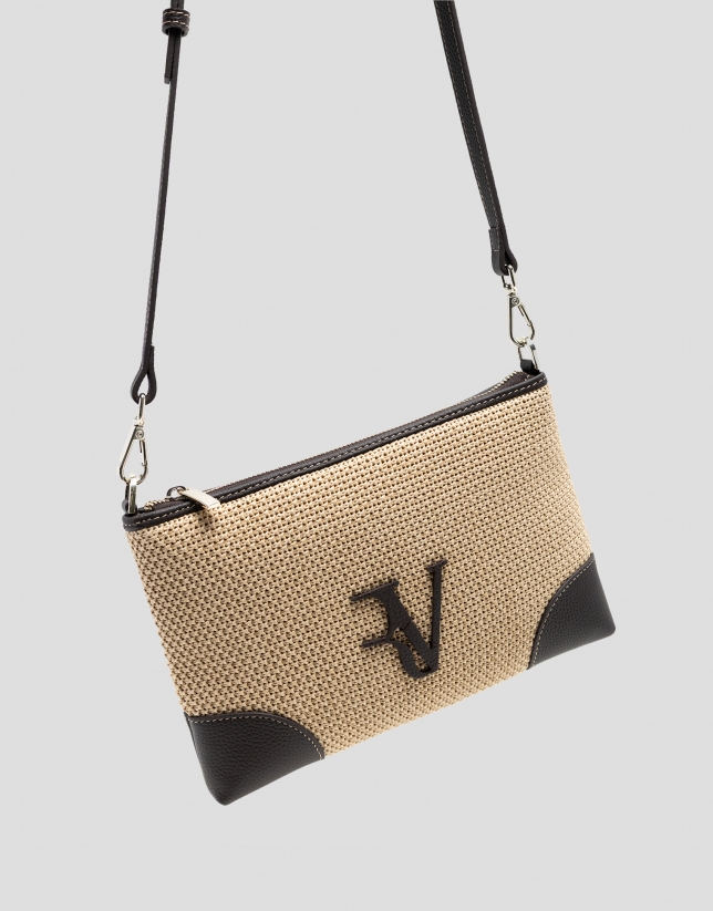 Bolso Vera Messenger beige y piel marr&oacute;n