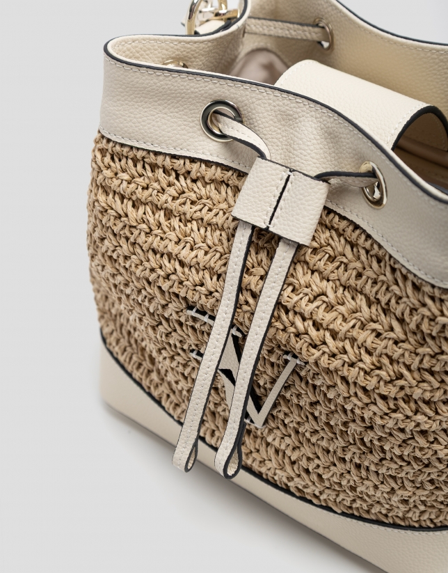 Jimena Bucket clutch bag in ecru