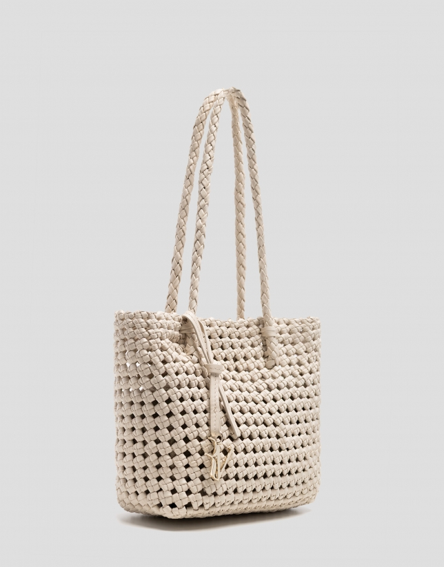 Bolso de hombro Paola Mini Shopper piel anudada crudo