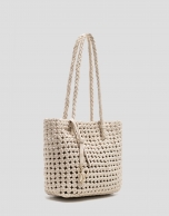 Paola Mini Shopper shoulder bag in ecru knotted leather