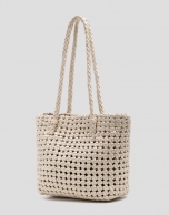 Bolso de hombro Paola Mini Shopper piel anudada crudo