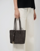 Bolso de hombro Paola Mini Shopper piel anudada marr&oacute;n