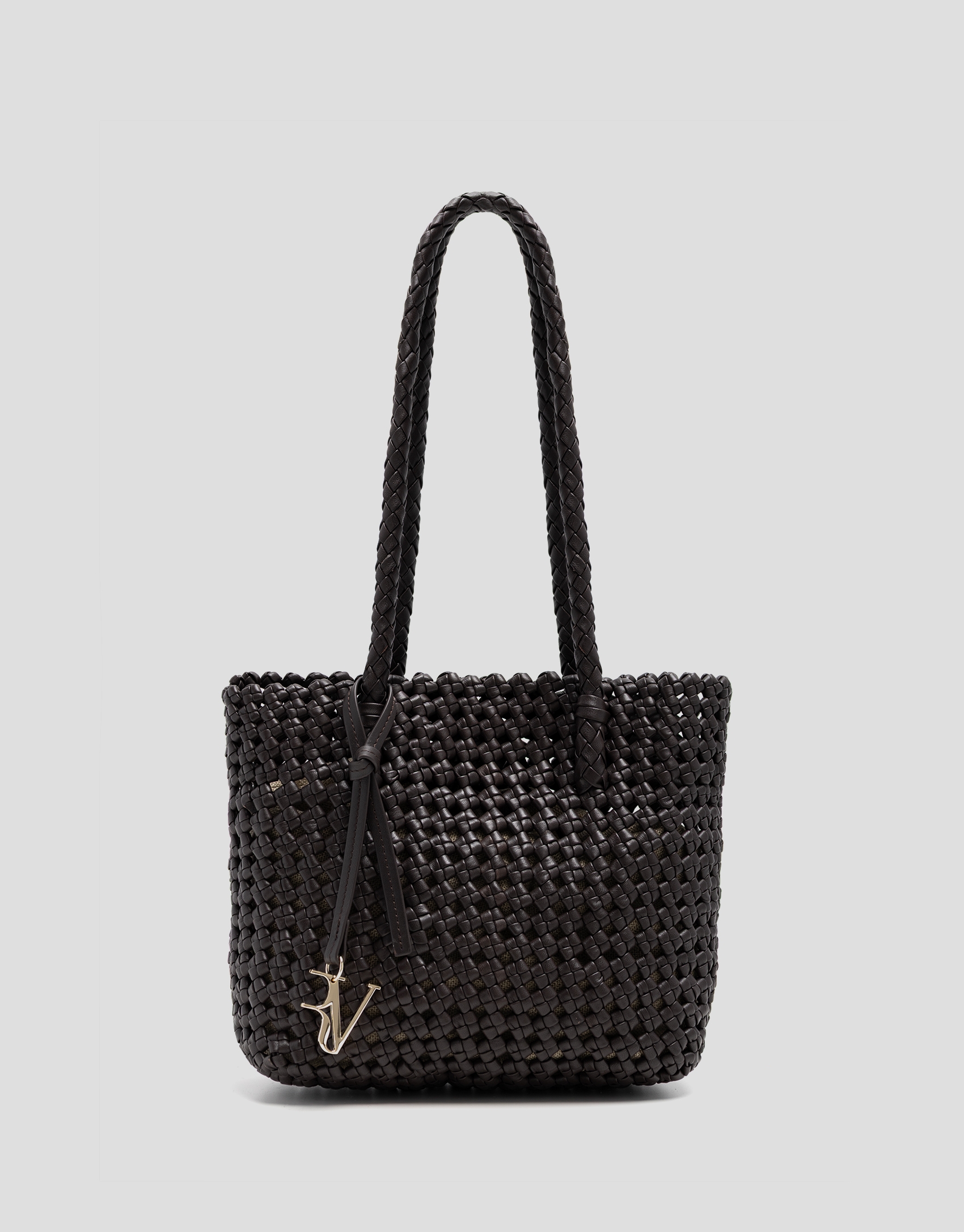 Paola Mini Shopper knotted leather shoulder bag in brown