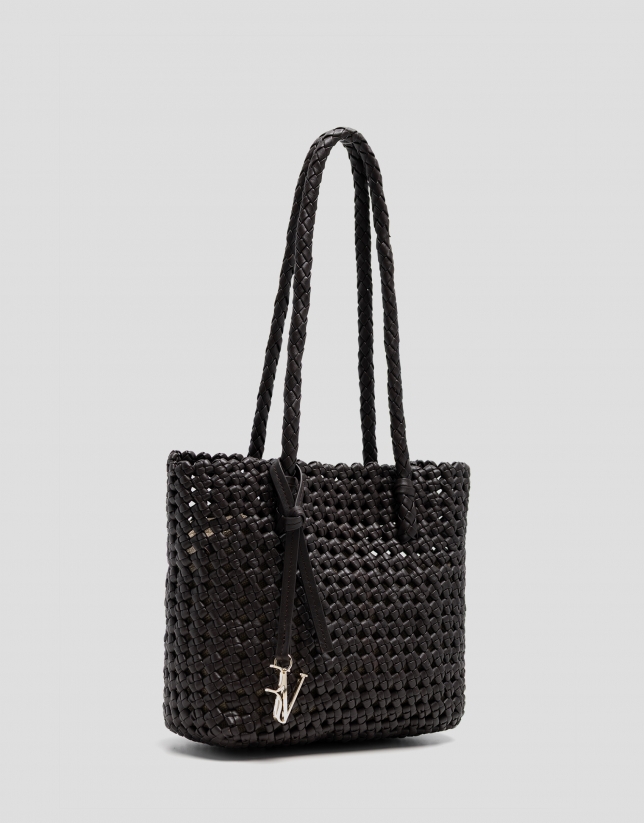 Paola Mini Shopper knotted leather shoulder bag in brown