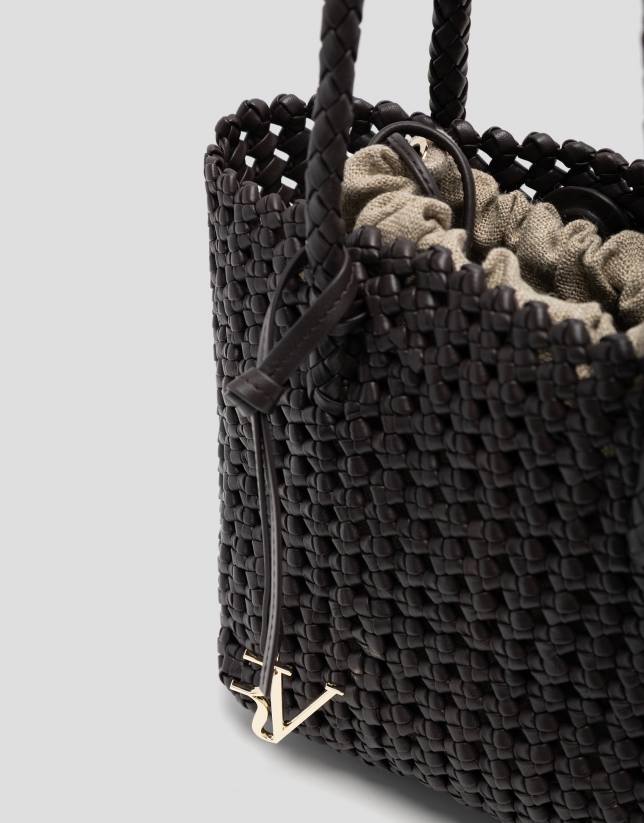 Paola Mini Shopper knotted leather shoulder bag in brown