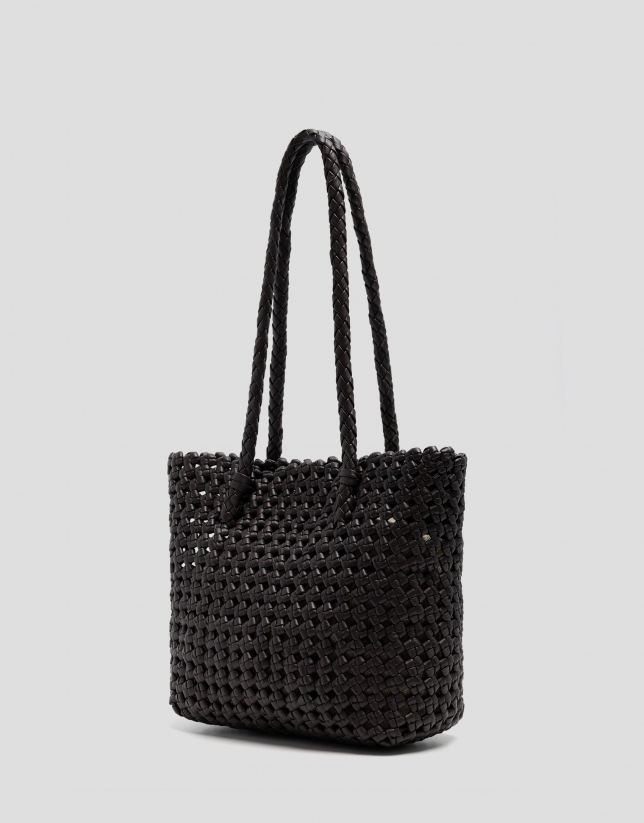 Paola Mini Shopper knotted leather shoulder bag in brown