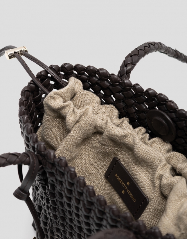 Paola Mini Shopper knotted leather shoulder bag in brown