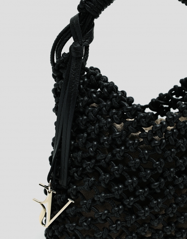 Alison Mini knotted leather handbag in black