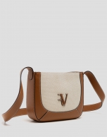 Bolso bandolera Iera Crossbag lona y piel c&aacute;mel