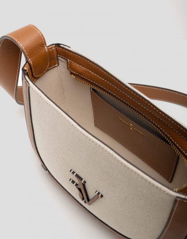 Bolso bandolera Iera Crossbag lona y piel c&aacute;mel