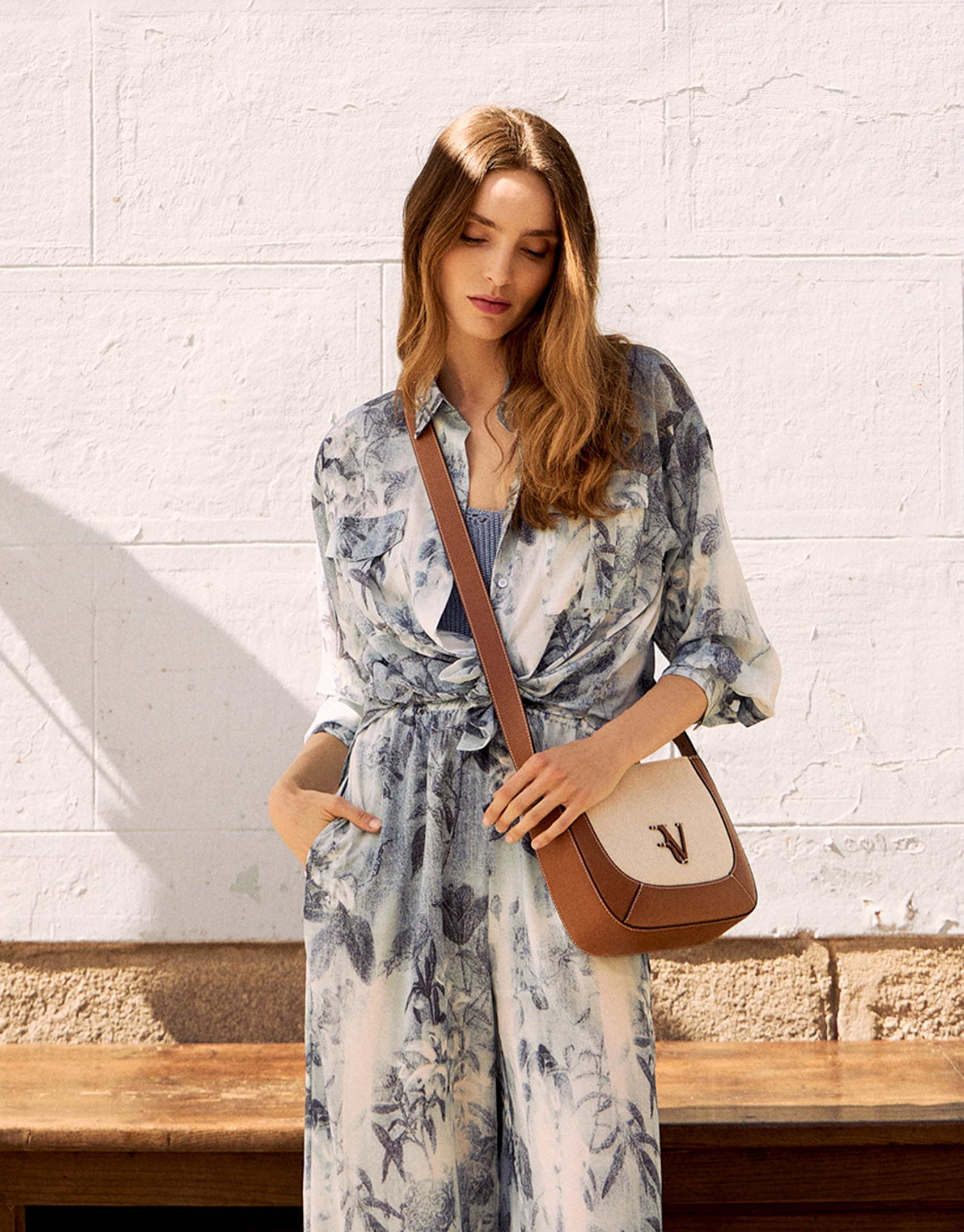 Iera Crossbag shoulder bag in canvas and camel leather