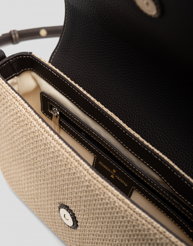 Bolso Vera Crossbag beige y piel marr&oacute;n