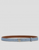 Cintur&oacute;n piel grabado estructura azul claro metalizado
