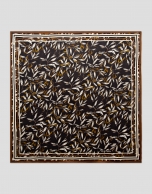 Black and camel silk scarf with plant print