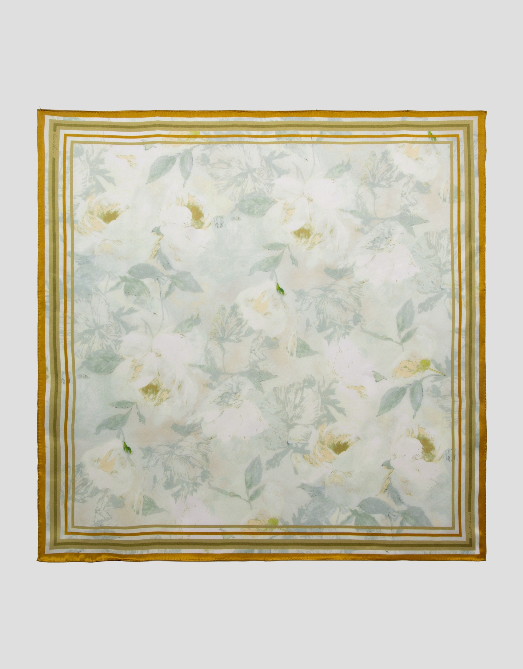 Green silk scarf with floral print