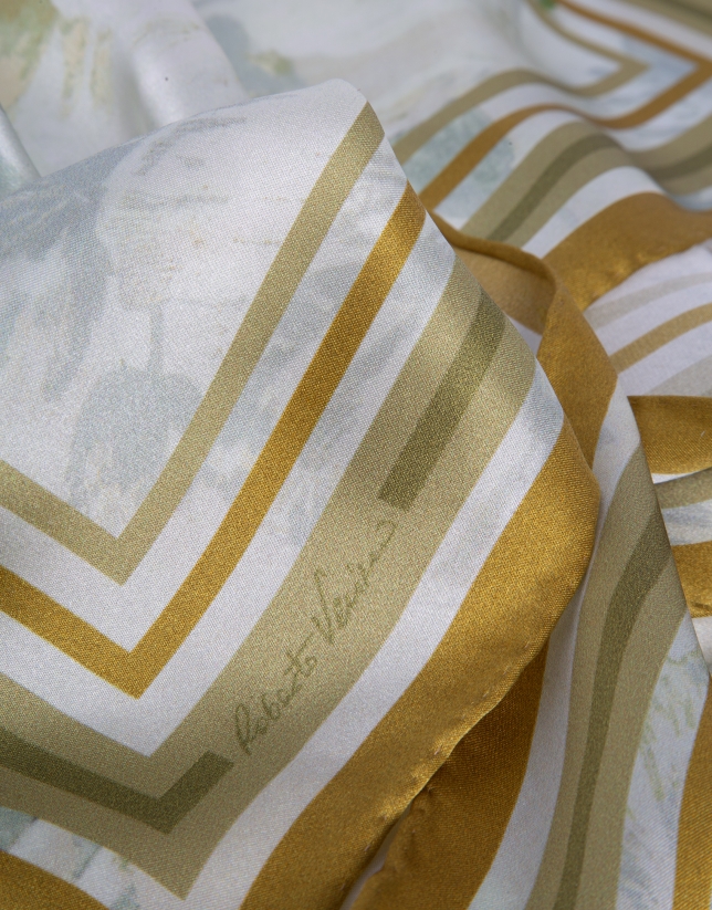 Green silk scarf with floral print